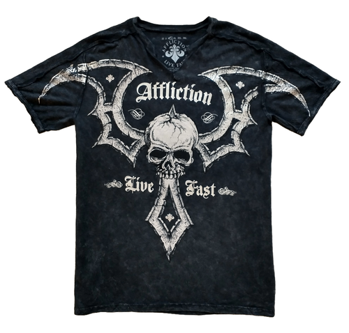 Affliction T-Shirt Slit Neck DEATH BLADE M L Skull Live Fast Black NWT