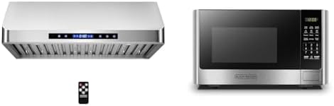 COSMO COS-QS75 30 in. Under Cabinet Range Hood with 500 CFM, Permanent Filters, LED Lights & BLACKDECKER Digital Microwave Oven with Turntable Push-Button Door, Child Safety Lock