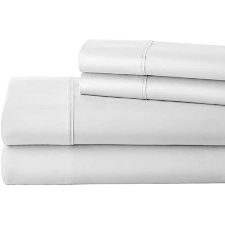 Percale 400 Thread Count Queen Size Sheets 100% Egyptian Cotton 4 PC Sheet Set, Crisp & Cool Percale Weave, Fits Upto 12 Inch Deep Pocket Mattress - White