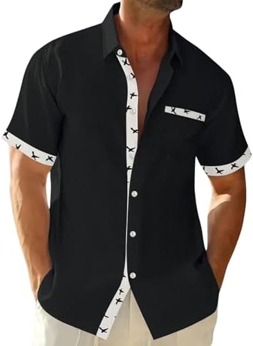 DMOYALA Men's Button Down Shirts Summer Short Sleeve Hawaiian Shirts Business Casual Shirts Wrinkle Free Waffle Shirts