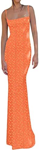 KMBANGI Womens Floral Orange Sleeveless Backless Maxi Dress - Plus Size, Ankle Length, Party Dress