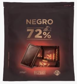 Dark Chocolate 72% Cacao, Extra Fine Negro Chocolate Portions, 200g. Pack de 2