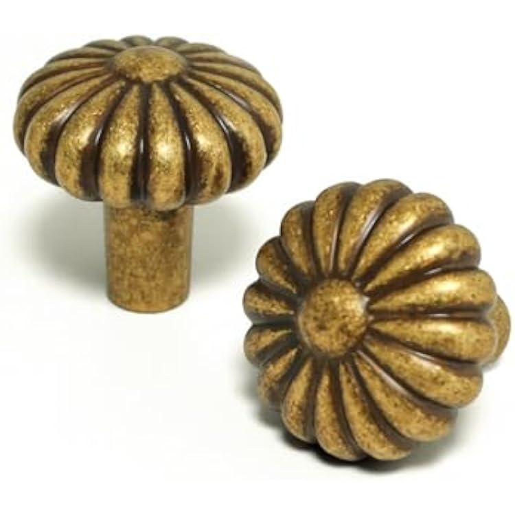 Antique Brass Zinc Alloy Cabinet Knobs Classic Vintage Drawer Handles,Round Flower Design Kitchen Cupboard Bathroom Dresser Cabinet Hardware Handles 5, Antique Brass, Knob