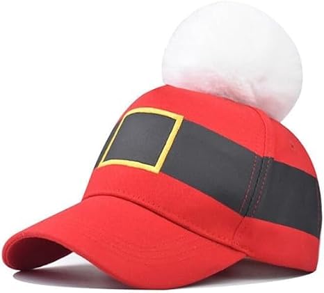 Santa Baseball Cap with White Pom for Women Men Red Christmas Man Hat Adjustable Vintage Xmas Cap Medium