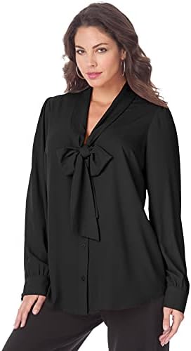 Roamans Womens Plus Size Long Sleeve Bow Blouse