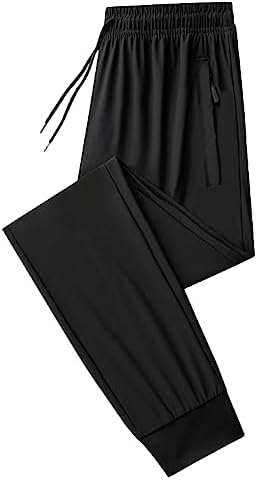 ANUFER Mens Summer Thin Stretchy Sweatpants Jogging Bottoms with Zip Pockets Lightweight Casual Trousers