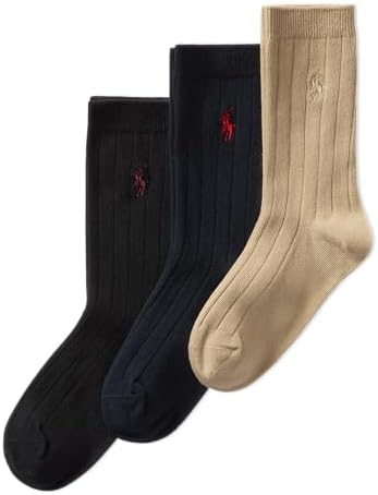 POLO RALPH LAUREN Boys Classic Solid Rib Dress Crew Socks - 3 Pair Pack - Sustainable Cotton Comfort
