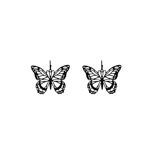 Whimsical Winged Beauties Fashion Butterfly Filigree Earring - Lightweight Gift, Fish Hook, Cutout, Stylish Elegant Black, Base Metal