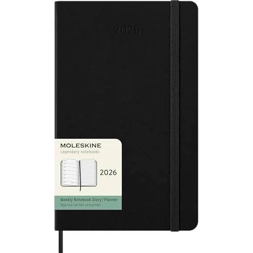 Moleskine Classic 12 Month 2026 Weekly Planner, Hard Cover, Large 5 x 8.25, Black, 144 pages