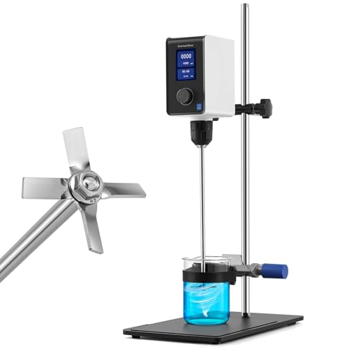 Electric Overhead Stirrer 20L Max Lab Mixer with Durable Construction, 100-2000 RPM, LCD Digital Lab Mixer, 10,000 mPas, Time & Speed Adjustable, Enhanced Torque, Beaker Clamp Included