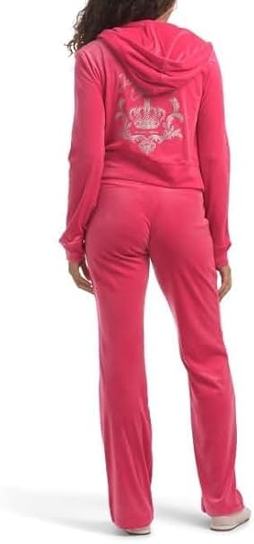 Juicy Couture 2 pc Velour Tracksuit Track Set Crown Pink Party Size L