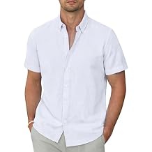 Lion Nardo Linen Shirts for Men Short Sleeve Collar Button Down Shirts Linen Dress Shirts Untucked Shirts Beach Summer Shirts