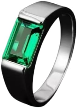 2.00 Carat Emerald Shape Green Emerald Solitaire Simulated Diamond Ring 14K White Gold Plated 925 Sterling Silver