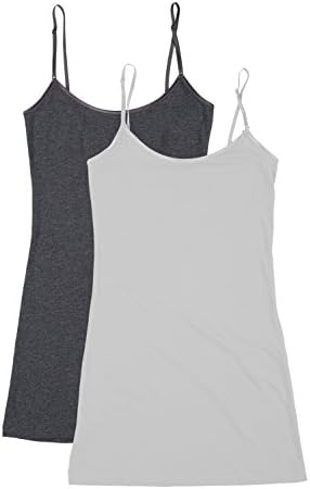 Bozzolo RT1002 PK Ladies Adjustable Spaghetti Strap Long Tank Top 2Pack - H.Charcoal/Grey L