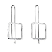 KaFu Handmade Lightweight Bohemian Square Silver Black Studs Earrings retro Geometric Threaded Minimalist Earrings for Women Girls Jewelry Gift
