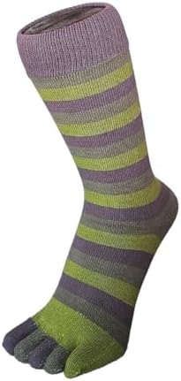 TOETOE - Men, Women Everyday Stretchy Mid-Calf Stripy Soft Cotton Seamless Toe Socks, Hygienic, Breathable 1 Pair, Sage, 4-11