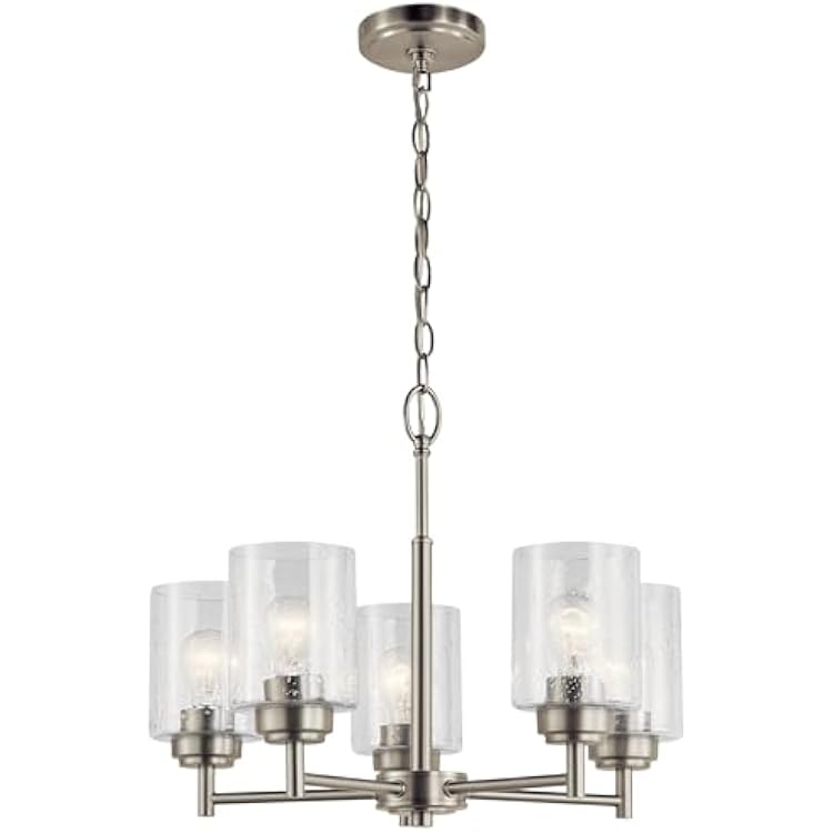 Kichler Winslow 19.75 Chandelier in Brushed Nickel, 5-Light Chandelier for Dining Room, Living Room, or Bedroom, Clear Seeded Glass, 19.75 W x 16 H, 44030NI