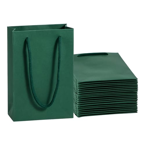 Dark Green Gift Bags 50 Pack, Sdootjewelry Small Green Gift Bags, 5.1 x 2.4 x 7.5 Small Gift Bags Paper Bags with Handles, Deep Green Mini Gift Bags, Shopping Bags for Small Business, Retail and Shopping
