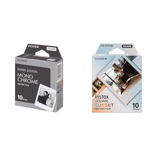 FUJIFILM Instax Square Monochrome & Sunset Instant Film Bundle - 10 Exposures Each