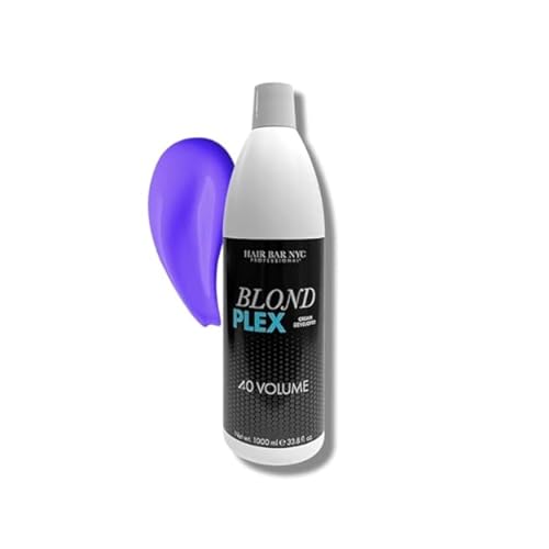 HAIR BAR NYC 40 Volume - Blond Plex Anti-Yellow Porfessional Lightening System for Charcoal Hair Bleach - Violet Developer with Plex, Reduce Brassy, Eliminates Orange Tones 33.8oz1lt