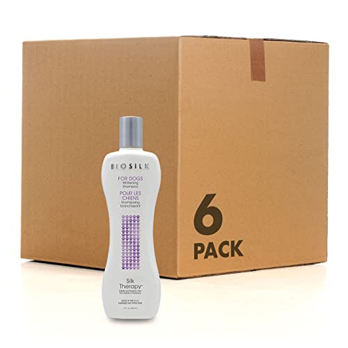 BioSilk Silk Therapy Whitening Dog Shampoo, Brightening Pet Shampoo with Silk Protein for White and Light Colored Coats, Enhances Shine and Softness, pH Balanced Dog Wash, 12 Fl Oz - 6 Pack
