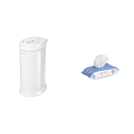 Ubbi Steel Diaper Pail, White + 1 Pack Baby Wipes (72 Count)