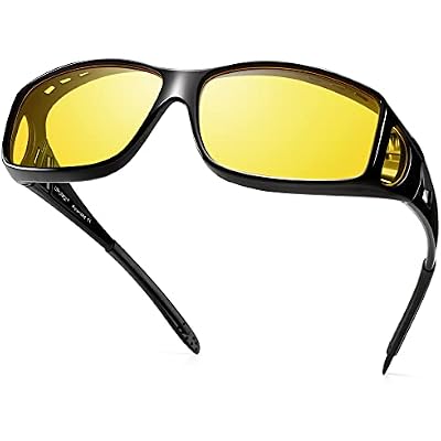 URUMQI Night Vision Driving Glasses Fit Over Glasses for Men Women, Anti Glare Polarized Nighttime Glasses HD Yellow Lens Wraparound