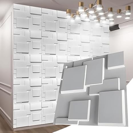 3d Decorative Wall Paneling, 3D Wall Tiles 50X50cm Wall Paneling PVC Wall Cladding Panels Decorative Diamond Wall Covering White for Living Room, Bedroom, Bathroom, Interior Home Wall Decor,