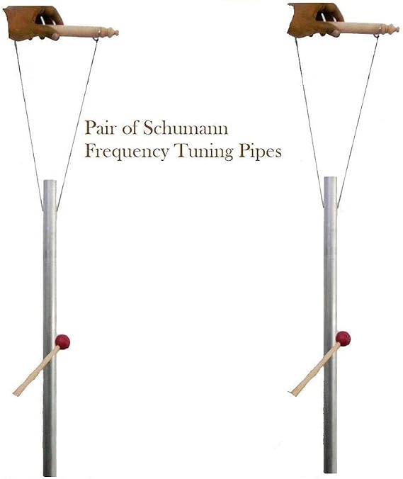 A Pair Schumann Tuned Pipes with Hand Stand to give 7.83 Hz Frequency of Earth Nature Lightning  with 2 Mallets Louder Than Tuning Fork