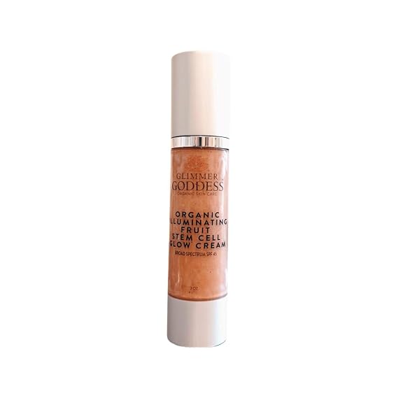 Glimmer Goddess Organic Illuminating Fruit Stem Cell Glow CC Cream SPF 45 - Skin Moisturizer with Anti-Aging, Pearls, Vegan, Reef-Safe, Dry Skin, NUDE GLOW 2 oz