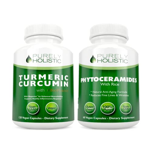 Organic Turmeric Curcumin 700mg & Bioperine  Phytoceramides Skin Therapy - Vegan Bundle - 120  60 Capsules - Made in USA