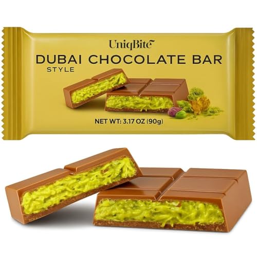 UniqBite Dubai Chocolate Bar Pistachio, 3.17 oz 90gr, Viral Knafeh Chocolate Bar with Pistachio Cream and Kataifi