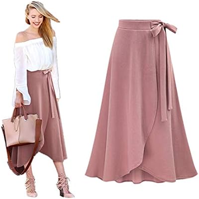 Women Plus Size Long Skirts Lady High Waist Irregular Hem Split Bandage Solid Ankle-Length Skirt Fashion Casual Comfort Dress Black