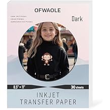 Iron-On Heat Transfer Paper for Dark Fabric 30 Sheets 8.5x11Inch Printable Transfer Vinyl for Inkjet or Laser Printers, Washable & Durable T-Shirt Transfer Paper for DIY Projects & Custom Designs