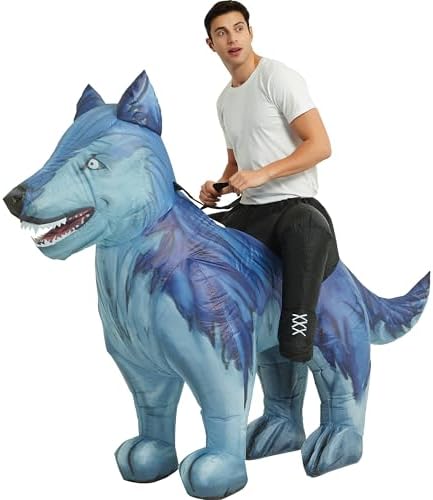 One Casa Inflatable Wolf Costume Riding Dog Air Blow up Funny Fancy Dress Party Halloween Costume for Adult