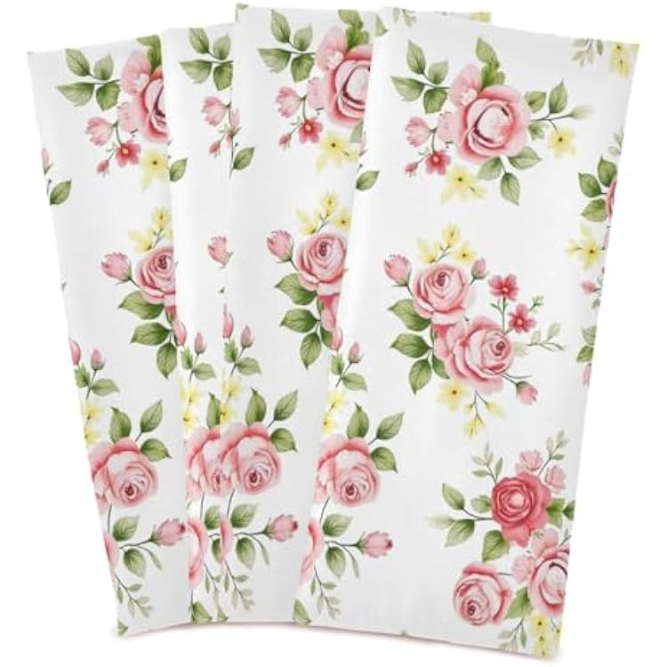 senya Flower Kitchen Towels 4 Pack, Pink Rose Flower Floral Dish Towels Dishcloth 18x28 Inch for Kitchen Household Cleaning