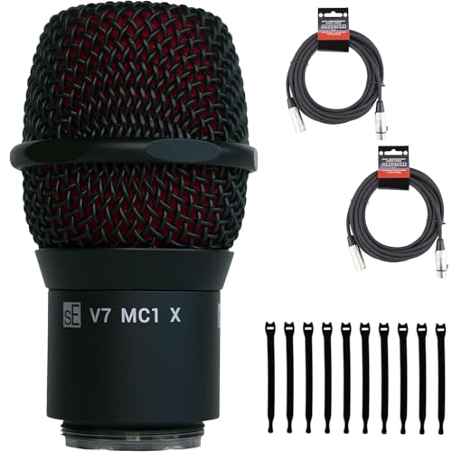 sE Electronics V7-MC1-X-BLK V7 X Mic Capsule for Shure Wireless System, Black - Bundle with 2 XLR Cables and 10 Cable Ties