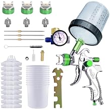 HVLP Paint Gun with 1.41.72mm Nozzles,Air Spray Paint Gun w10pcs 20 Ounce Mixing Cup and Lids & Air Pressure Gauge for Car Painting,Furniture Surface Spraying