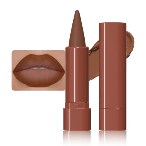 BINGBRUSH 2-in-1 Gradient Lip Liner & Lipstick Combo,Matte Longwear Waterproof Lip Pencil with Cone Tip,Smudge Proof Crayon for Flawless Ombre Contour,Womens Long Lasting Makeup Set 01#Warm Brown