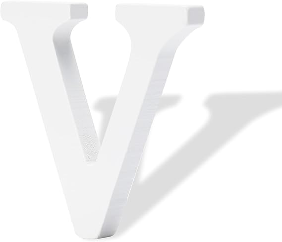 3 Inch Wooden Letters, White Wood Letters,3 Inch White Wooden Alphabet Letters, Standing Letters Wood Unfinished Letter for Wall Decor Birthday Party Crafts Projects (White-V)