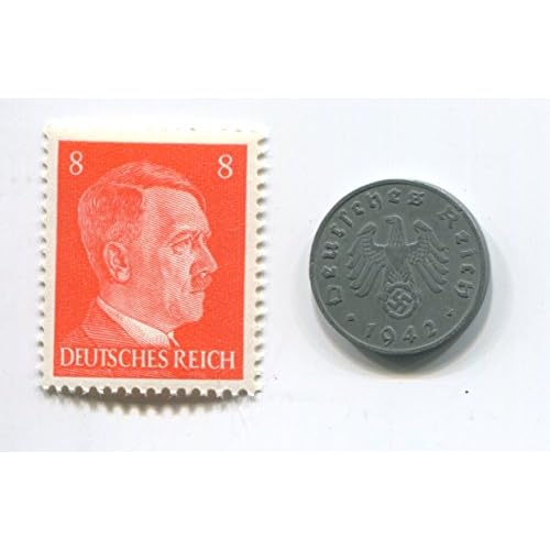 Hitler Rare Nazi Swastika 1 Reichspfennig German Coin World War Two WW2 with Orange Head Stamp MNH