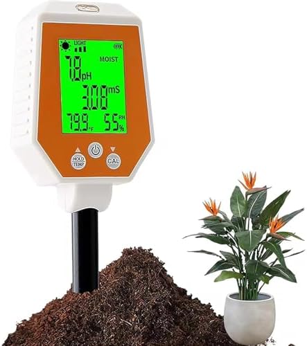 Digital Soil Moisture Meter with PH/EC/Light/Temperature/Air Humidity, High Accuracy for Gardening, Farming, Lawn, Indoor and Outdoor Use