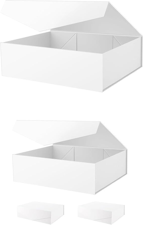 PACKHOME 16.3x14.2x5 Inches, 4 Extra Large Gift Boxes with Lids, Gift Boxes for Clothes and Large Gifts (Matte White with Grain Texture)