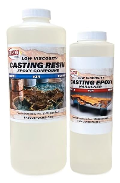 Fasco Epoxies #34 Crystal Clear Casting Epoxy Resin Deep Pour Epoxy for Artworks, Castings, and River Tables Epoxy for Large Castings and Coatings Gloss Finish (3 Pint Kit)