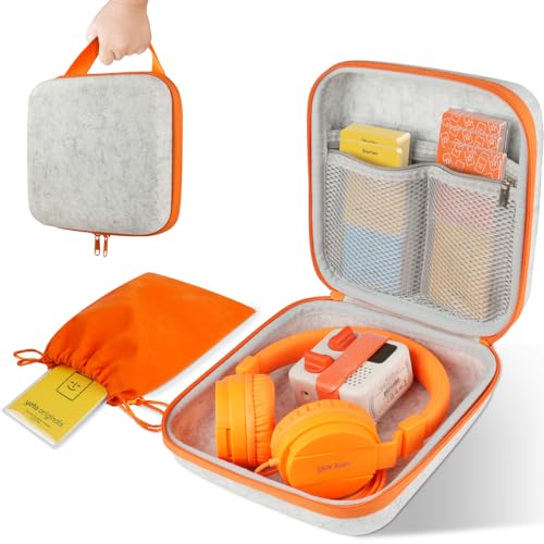 sarlar Travel Case for Yoto Mini 2024 Edition, Hard Carrying Case with Odor-Free Felt Fabric for Childen, Accessories kids Audio Music player, Headphones & Up To 120 Audiobook Cards, Gray