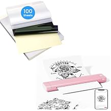 Phomemo M08F Wireless Tattoo Stencil Printer Pink & Tattoo Transfer Paper - 100 Sheets A4 Size, Bluetooth Wireless Inkless Printer Compatible with Mobile & Laptop for Home Office