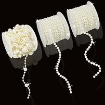 3 Rolls Pearls String Beads Decoration Pearl Garland for Christmas Tree Faux Pearl Garland Roll Strand for Crafting String of Flowers Wedding,66 Feet (Ivory)