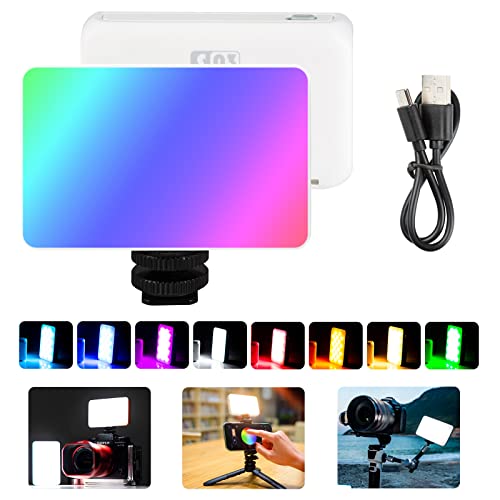 RGB LED Camera Video Light, Portable Rechargeable On-Camera Video Light, LED Panel Light CRI95 2800K-6800K for Photography, Video, YouTube, TikTok