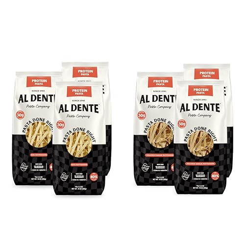 Al Dente Protein Pasta Egg & Roasted Garlic Fettuccine - 30g High Protein in 3.5oz Serving, Lower Carb. Cage-Free Eggs & Semolina. Previously Carba-Nada, Packaging May Vary - 10oz Bags Pack of 6