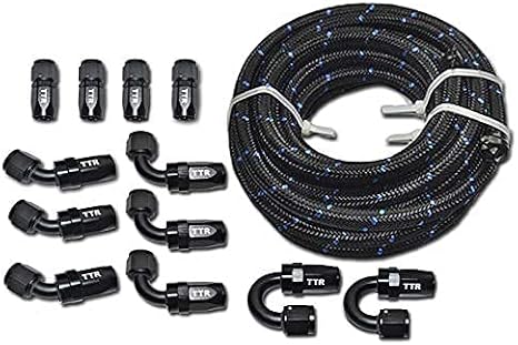30 Feet -6AN AN6 3/8" Steel Nylon Braided Oil Gas Fuel Hose Line & Black Swivel Fitting Kit NLAN6BK_KIT_XL